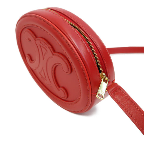 CELINE GHW Crossbody Oval Triomphe Shoulder Bag Calfskin Leather W-BB-4211Red