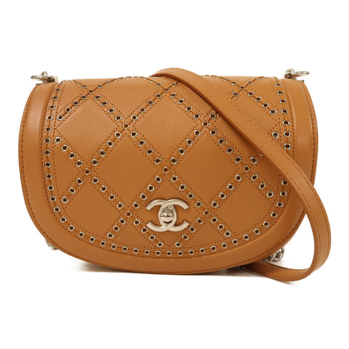 CHANEL CC SHW Chain Shoulder Bag Calfskin Leather Brown v2