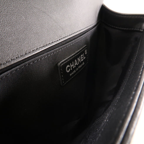 CHANEL CC SHW Boy 25cm Chain Shoulder Bag Lambskin Leather Black