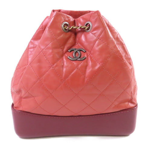 CHANEL Quilted SHW CC Gabrielle Backpack Rucksack Calfskin Leather Wine-Red