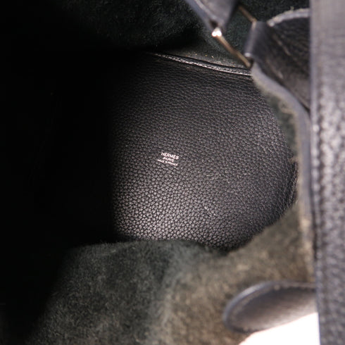 HERMES PHW Picotin MM Handbag Clemence Leather 2Z Bleu Nuit