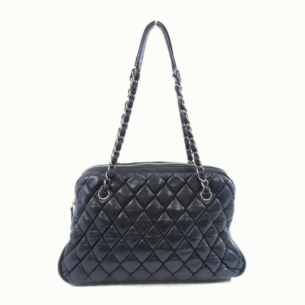 CHANEL Quilted CC SHW Chain Shoulder Bag Lambskin Leather Black v1