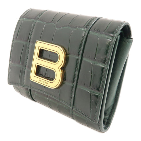 BALENCIAGA GHW Wallet 634834 Embossed Leather Calfskin Green