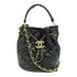 CHANEL Quilted CC GHW Bucket Bag 2Way Chain Shoulder Bag Calfskin Leather Black