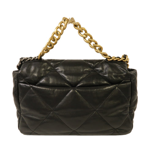 CHANEL Quilted CC GHW/SHW Chanel 19 Large 2 Way Shoulder Handbag Lambskin Black