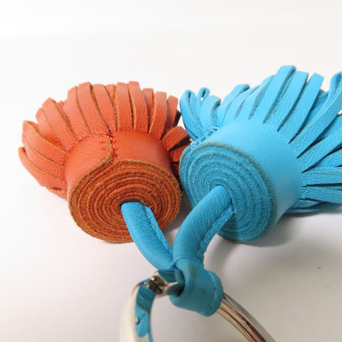 HERMES Carmen Charm Swift Leather 8V/7N Orange Poppy Bleu Azteque Blue/Orange