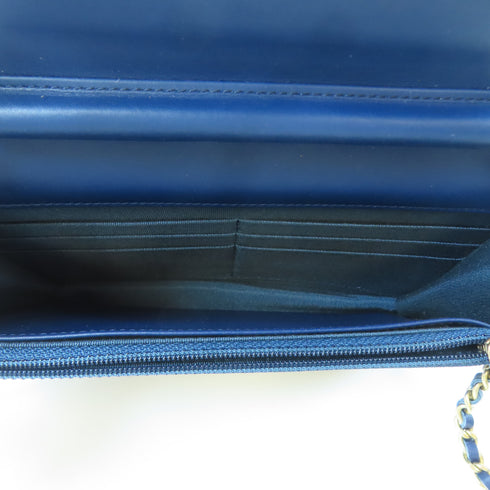 CHANEL CC Quilted GHW WOC Wallet On Chain Shoulder Bag Patent Leather Blue
