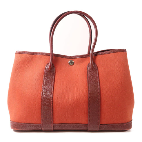 HERMES PHW Garden Party TPM Tote Bag Canvas/Leather Red