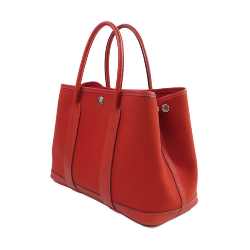 HERMES PHW Garden Party TPM Tote Bag Handbag Canvas Red
