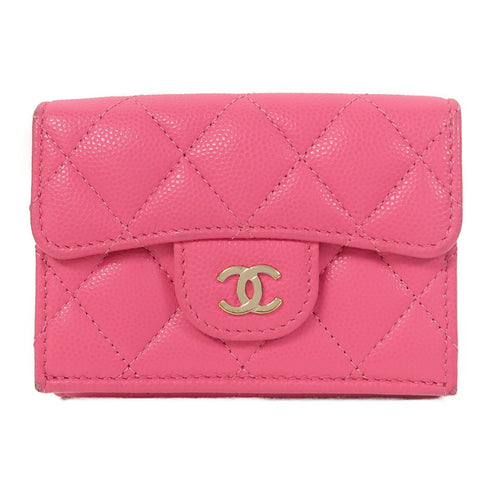 CHANEL Quilted CC GHW Tri-fold Wallet Caviar Leather Pink