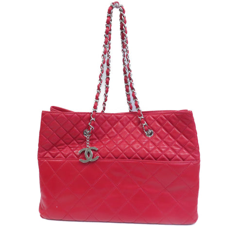 CHANEL Quilted CC SHW Shoulder Bag Chain Lambskin Leather Red