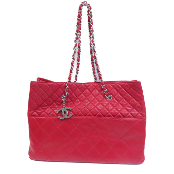 CHANEL Quilted CC SHW Shoulder Bag Chain Lambskin Leather Red
