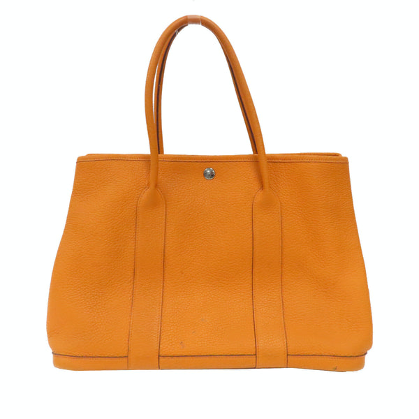 HERMES PHW Garden Party PM Handbag Negonda Leather Orange