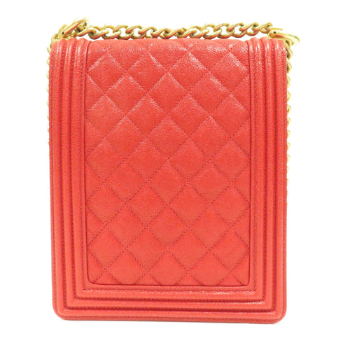 CHANEL CC Quilted GHW Boy Chain Shoulder Bag Calfskin Leather Red