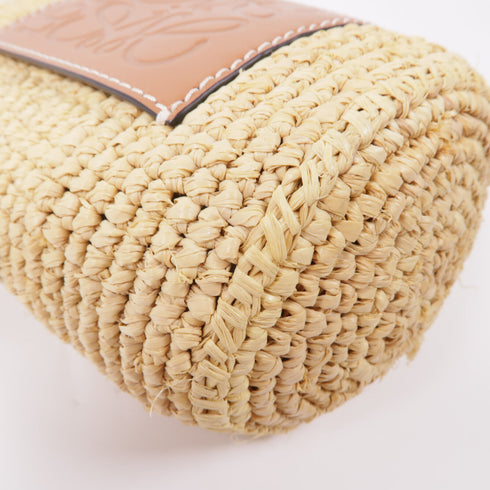 LOEWE Raffia Bucket Shoulder Bag Calfskin Leather Beige Brown