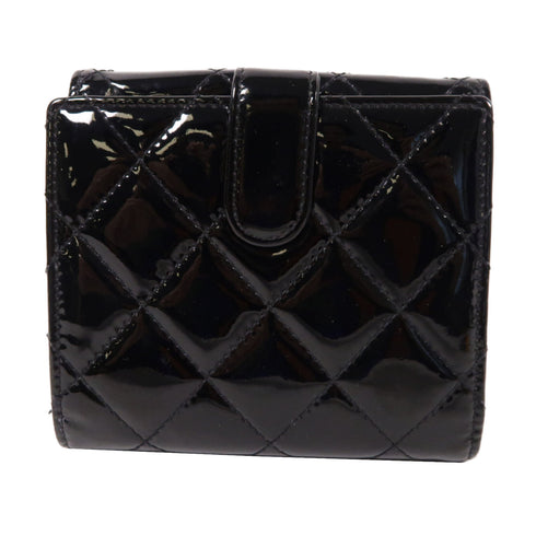 CHANEL Quilted CC SHW Wallet Patent Leather Black