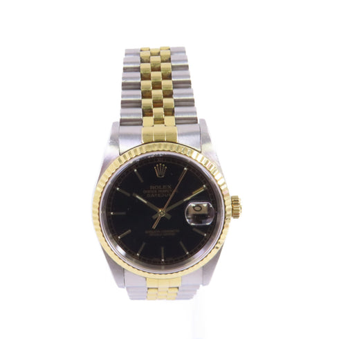ROLEX Datejust Automatic Watch 16233 18K Yellow Gold Stainless Steel Black
