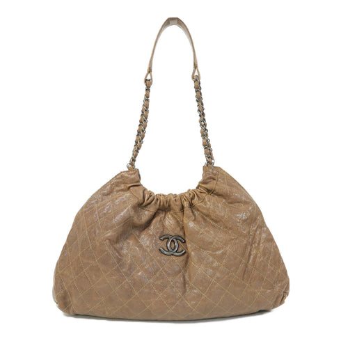 CHANEL Quilted CC SHW Chain Shoulder Bag Calfskin Leather Brown v1