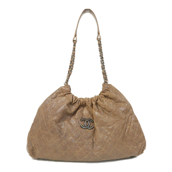 CHANEL Quilted CC SHW Chain Shoulder Bag Calfskin Leather Brown v1