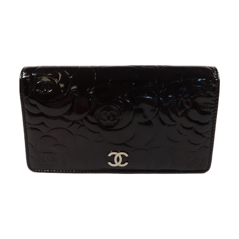CHANEL CC SHW Long Wallet Patent Leather Black v1