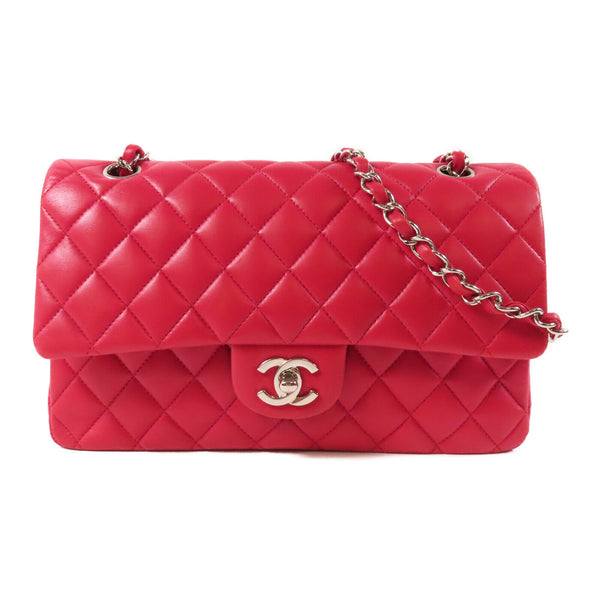 CHANEL Ouilted CC SHW Classic Flap 25cm Chain Shoulder Bag A01112 Lambskin Red
