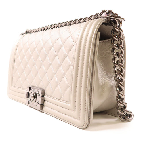 CHANEL CC SHW Boy 25 Chain Shoulder Bag 67086 Calfskin Leather Silver