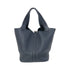 HERMES PHW Picotin MM Handbag Clemence Leather Blue Nuit