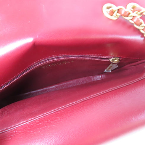 CHANEL Quilted CC GHW Double Flap Chain Shoulder Bag Lambskin Leather Red