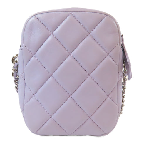 CHANEL Quilted CC SHW Chain Shoulder Bag Lambskin Leather Purple