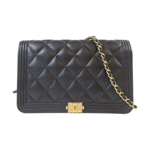 CHANEL Quilted CC GHW Boy WOC Wallet On Chain Shoulder Bag A80287 Lambskin Black