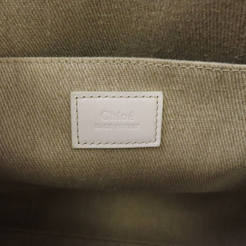 Chloe Medium Woody Tote Bag Handbag Canvas Beige White