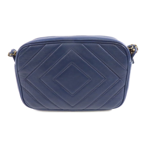 CHANEL Herringbone CC GHW Chain Shoulder Bag Calfskin Leather Blue