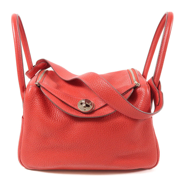 HERMES PHW Lindy 26 2 way Shoulder bag Clemence Leather Rouge Casaque