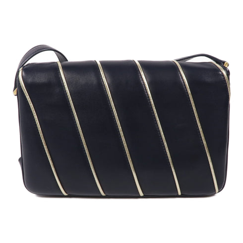 SAINT LAURENT YSL GHW Shoulder Bag Lambskin Leather Navy