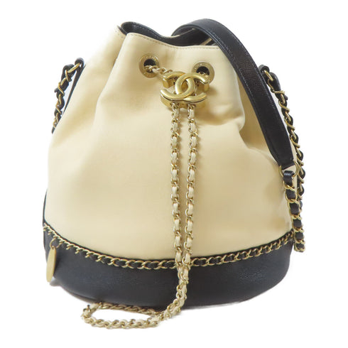 CHANEL CC GHW Chain Shoulder Bag AS0373 Calfskin Leather Black Beige