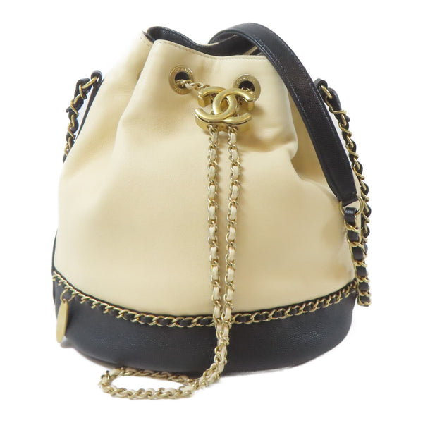 CHANEL CC GHW Chain Shoulder Bag AS0373 Calfskin Leather Black Beige