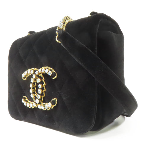 CHANEL CC GHW Crystal CC Mini Flap Chain Shoulder Bag Velvet Black