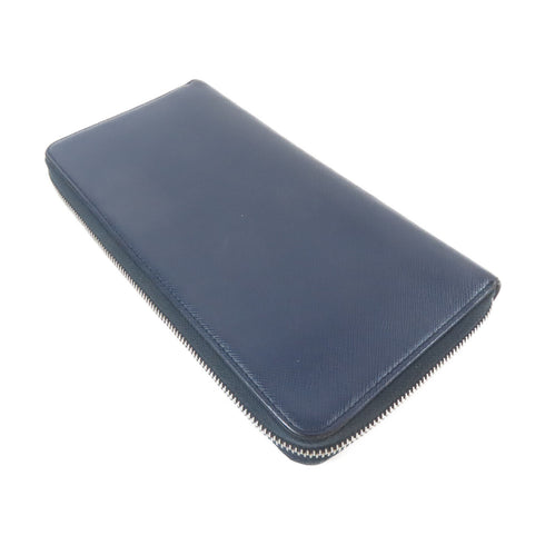 PRADA SHW Zipper Long Wallet Calfskin Leather Navy
