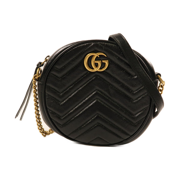 GUCCI GG GHW Marmont Shoulder Bag Calfskin Leather 550154 Black