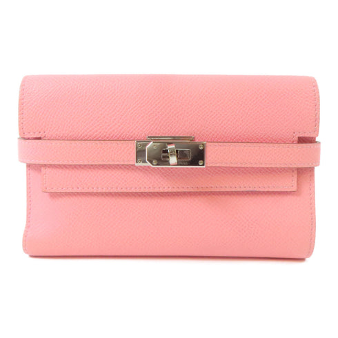 HERMES PHW Kelly Wallet Trifold Wallet Epsom Leather Rose Confetti Pink