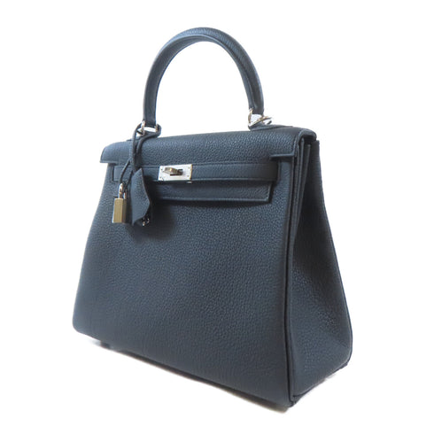 HERMES PHW Kelly 25 2 Way Shoulder Handbag Togo Leather Black Noir
