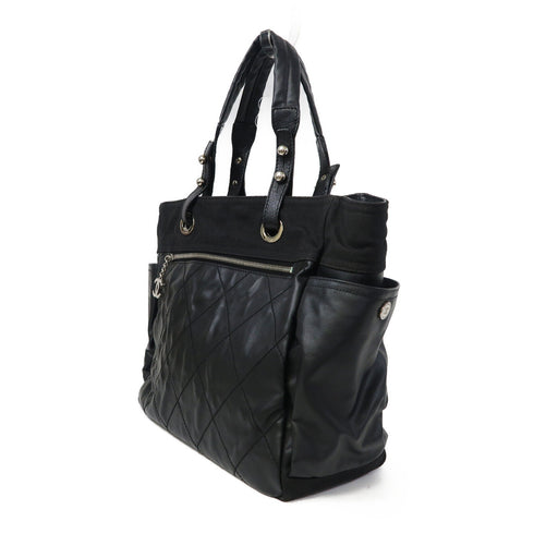CHANEL Quilted CC SHW Paris Biarritz Tote Bag Canvas Black