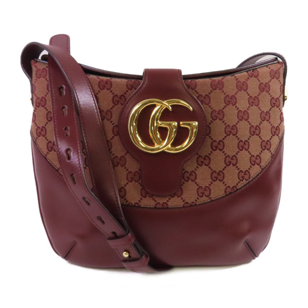 GUCCI GHW GG Marmont Arli Shoulder Bag GG Canvas Calfskin Leather 568857 Brown