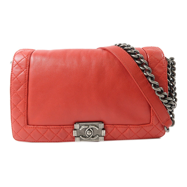 CHANEL CC Chain Shoulder Bag Calfskin Leather Red