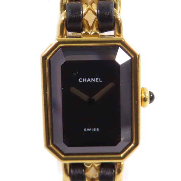 CHANEL GHW Premiere L Quartz Watch SS Leather Gold Plated H0001 Black v2