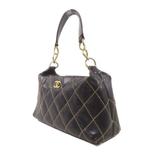 CHANEL CC GHW Wild Stich Vintage HandBag Calfskin Leather Black