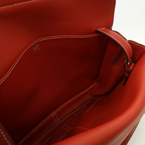 HERMES PHW Halzan 31 2 Way Shoulder Bag Handbag Clemence Leather Red