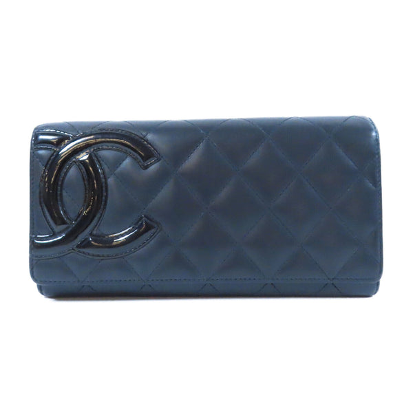 CHANEL Quilted CC SHW Cambon Line Long Wallet Calfksin Leather Black