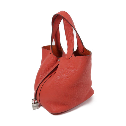 HERMES PHW Picotin PM Tote Bag Taurillon Clemence Stamp T T5 Rose Jaipur/Red