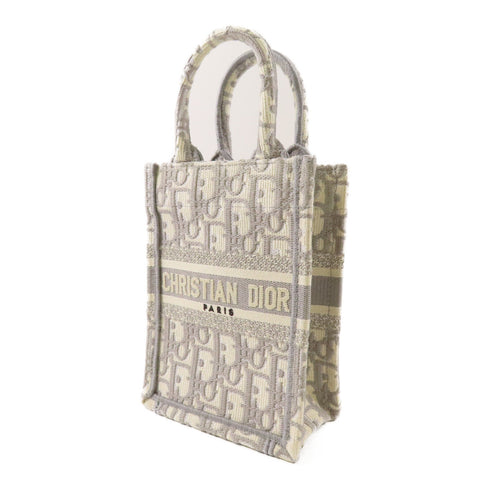 Christian Dior CD GHW Mini Book Tote 2 Way Shoulder Bag Canvas Gray White